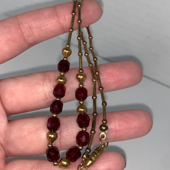 15" Red and Gold Handmade Beaded Necklace - Picture 10 of 13